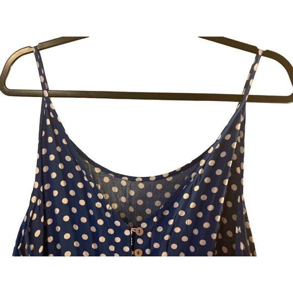 Alunalevi Womens XL Blue Poka Dot Maxi Dress Sleeveless Spaghetti Strap NWT - Picture 2 of 11